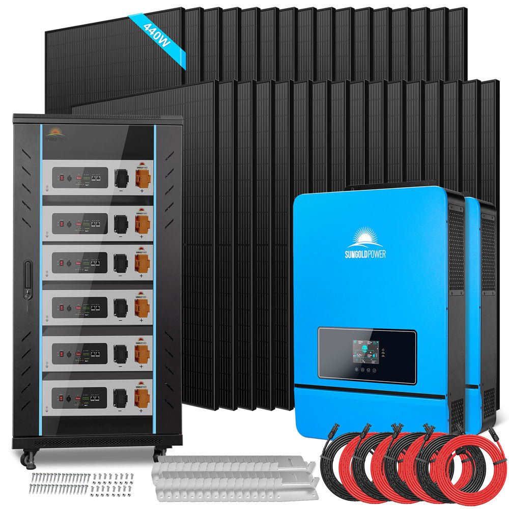 OFF GRID SOLAR KIT 20KW 48VDC 120V/240V LIFEPO4 30.72KWH LITHIUM BATTERY 32 X 440 WATTS SOLAR PANELS