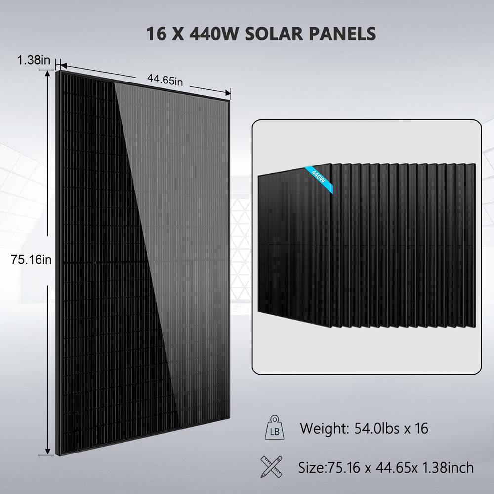 Hybrid Solar Kit 11.4KW 48V Split Phase 20.48KWH/50.2KWH Lithium Battery 440 Watt Solar Panel SGH-11N2E/ SGH-11N5E