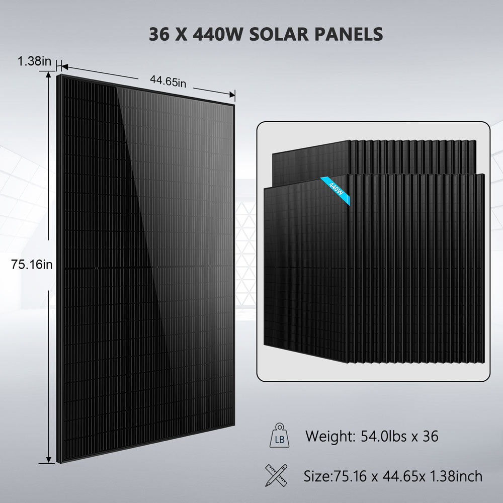 Hybrid Solar Kit 11.4KW 48V Split Phase 51.2 KWH Lithium Battery 36 X 440 Watt Solar Panel SGH-11N5E