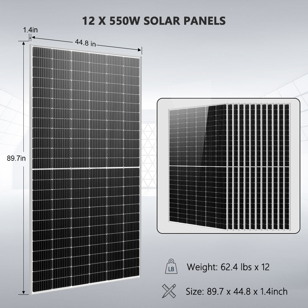 OFF GRID SOLAR KIT 12 X 550 WATTS SOLAR PANELS 25.6KWH LITHIUM BATTERY 10KW SOLAR INVERTER 48VDC 120V/240V