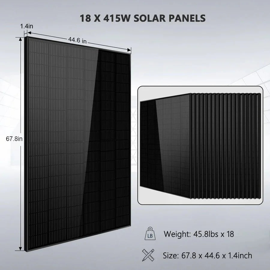 Off-Grid Solar Kits 12kW/15kW/18kW Options 120V/240V with 48v LiFePO4 Lithium Batteries & 415w Solar Panels