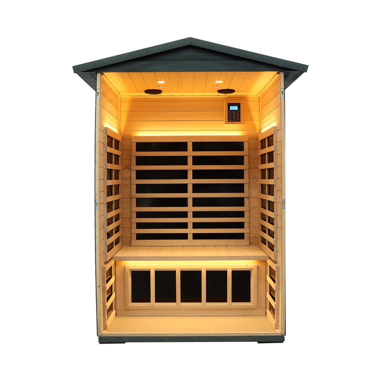 Premium 2-Person Black Carbonized Walnut Low EMF Far Infrared Outdoor Sauna With Bluetooth Audio And LED Lighting (SAK16850)