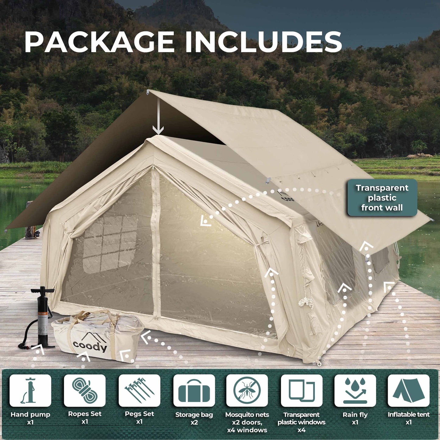 Coody 17.2 (Koala-7) Beige Inflatable Tent House for Camping (2-10 person)