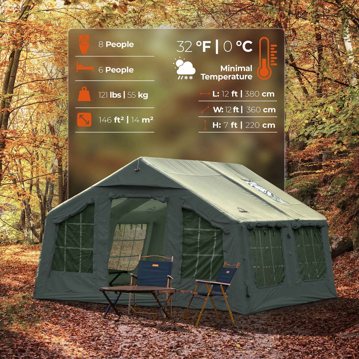 Coody 13.6 (Koala-5) Forest Green Inflatable Tent House for Camping (2-8 person)