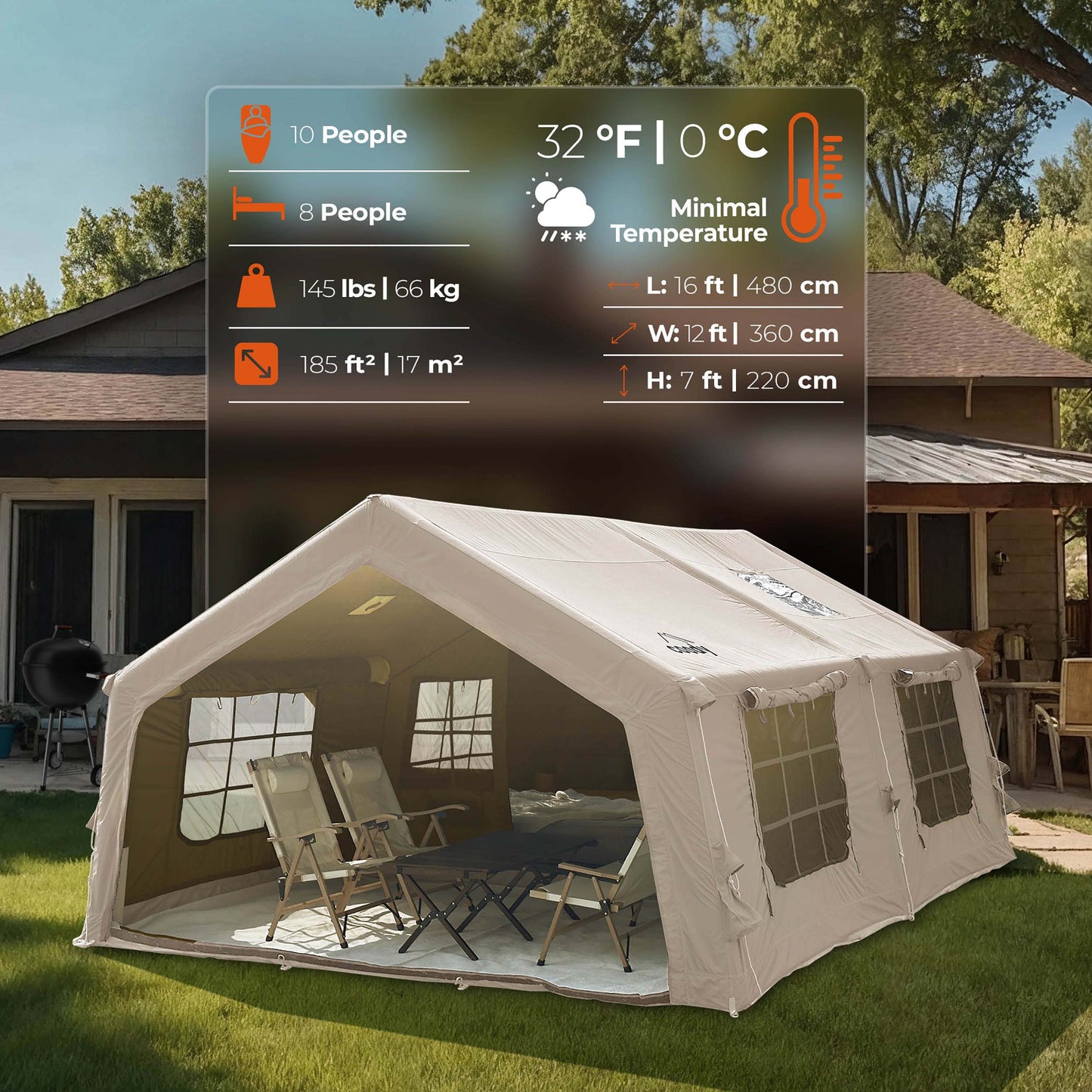 Coody 17.2 (Koala-7) Beige Inflatable Tent House for Camping (2-10 person)