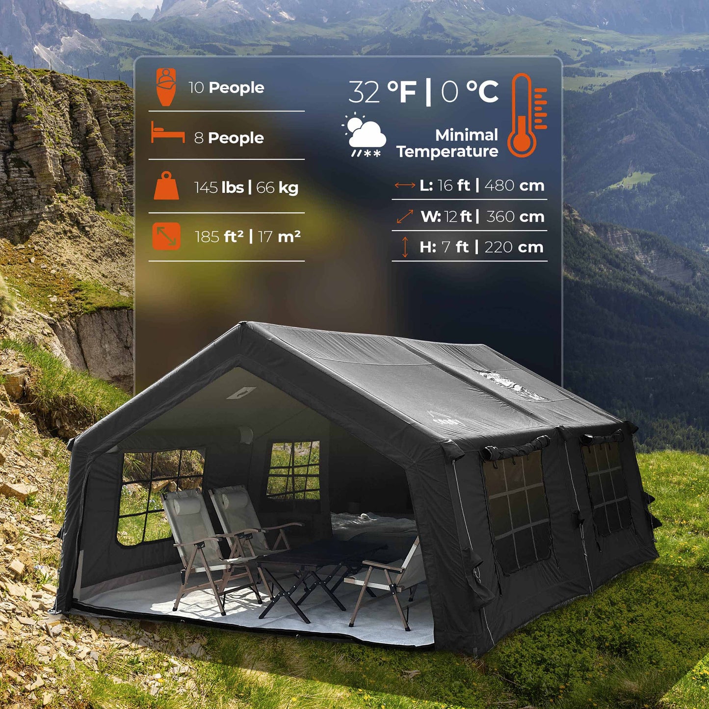 Coody 17.2 (Koala-7) Black Inflatable Tent House for Camping (2-10 person)