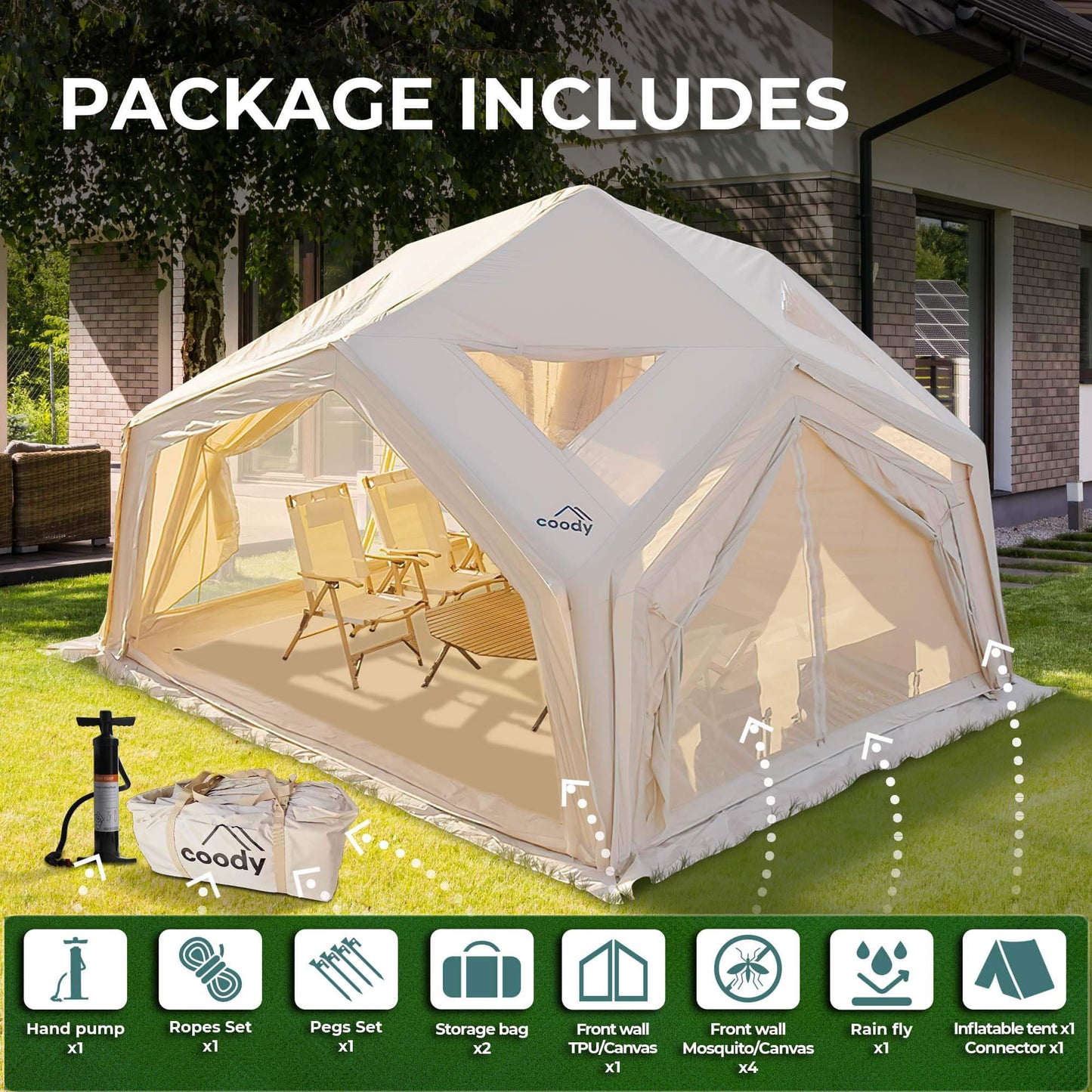 Coody | RBM Hub Shelter Inflatable Tent for 2-6 Person (Beige)