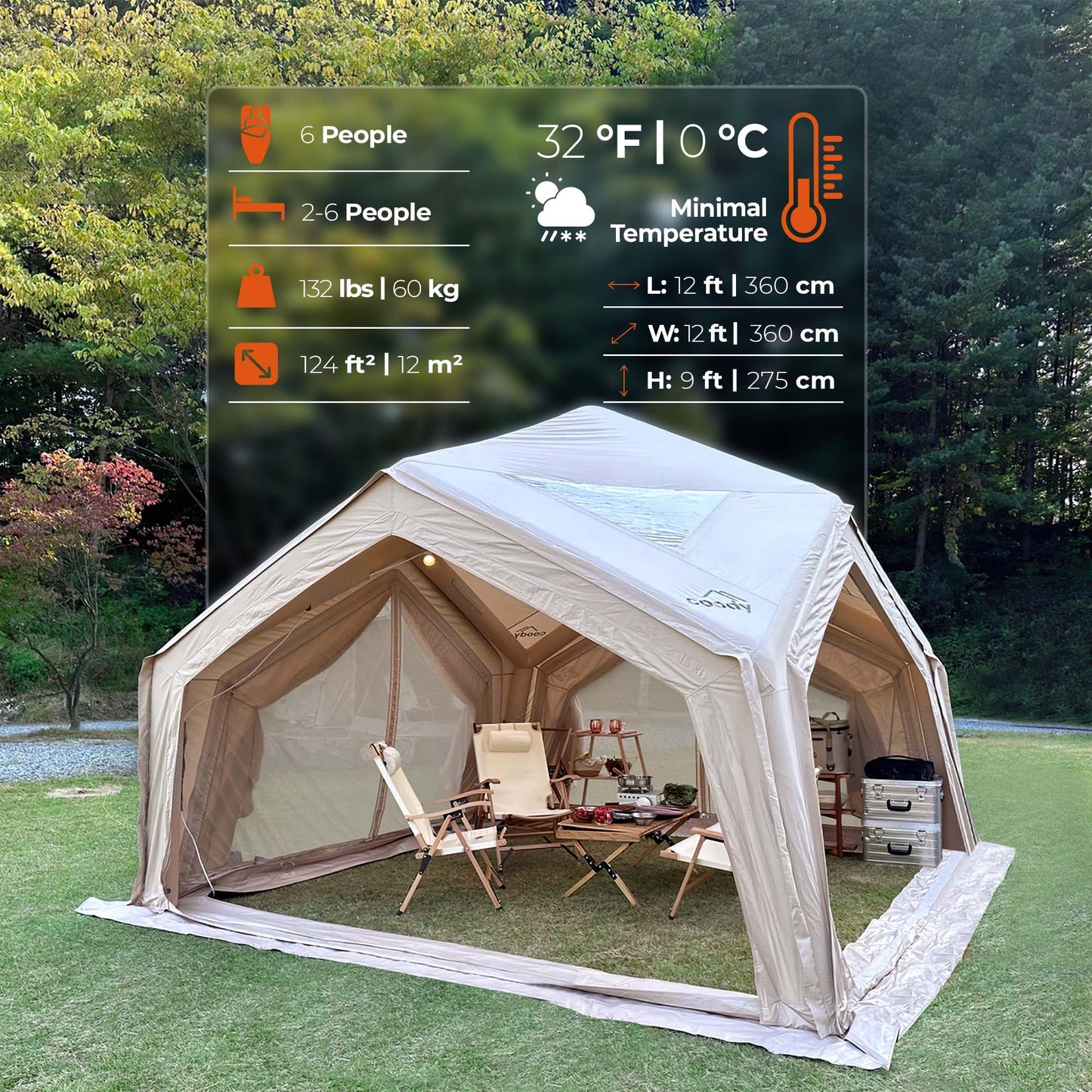 Coody | RBM Hub Shelter Inflatable Tent for 2-6 Person (Beige)