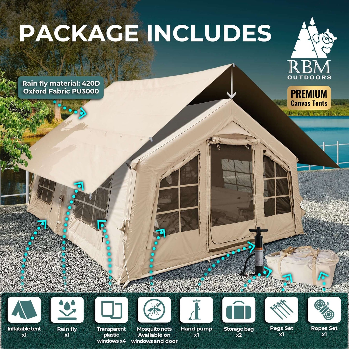 Coody 13.6 (Koala-5) Beige Inflatable Tent House for Camping (2-8 person)