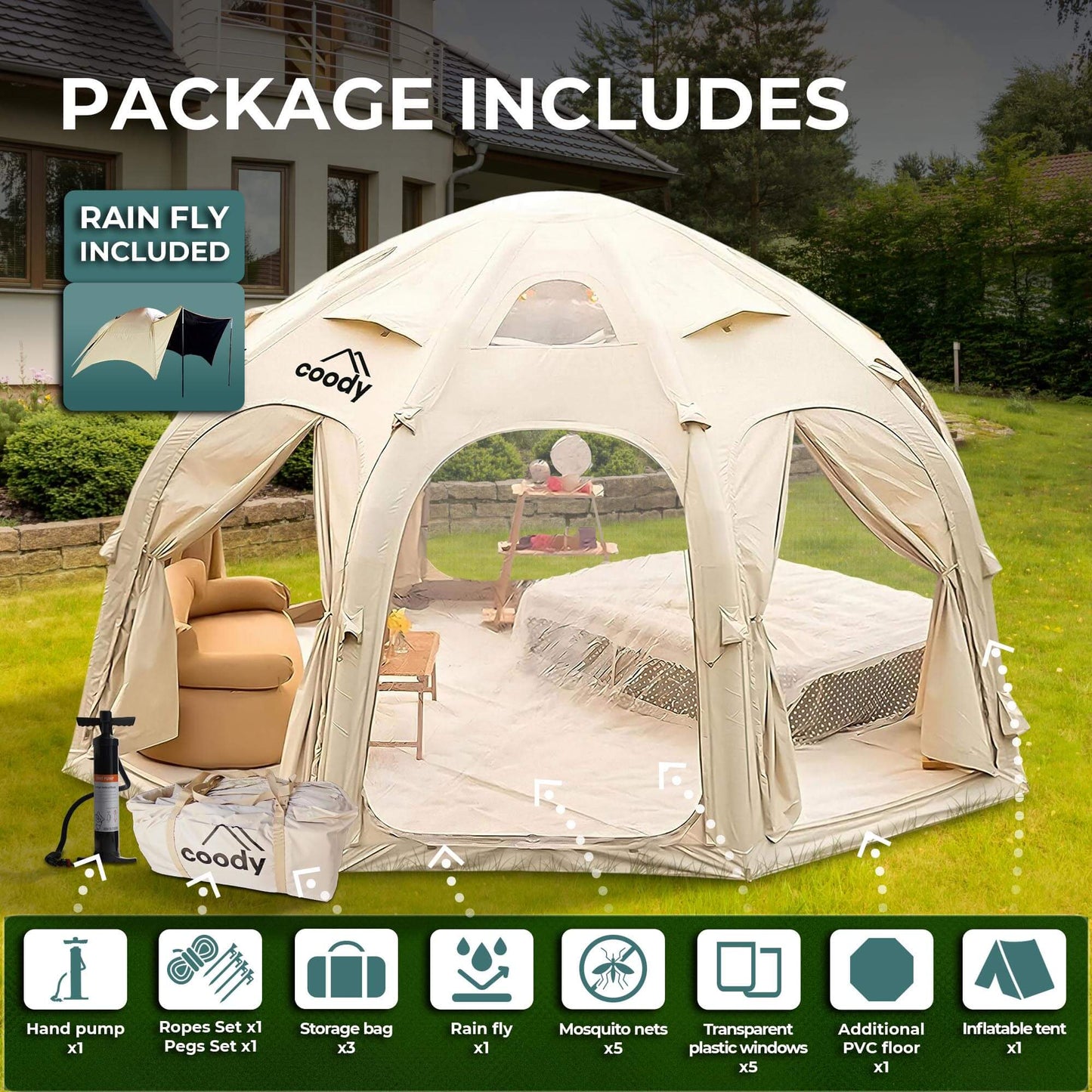 Coody Aurora Dome | RBM Outdoors Inflatable tent Octopus Beige for 2-4 person