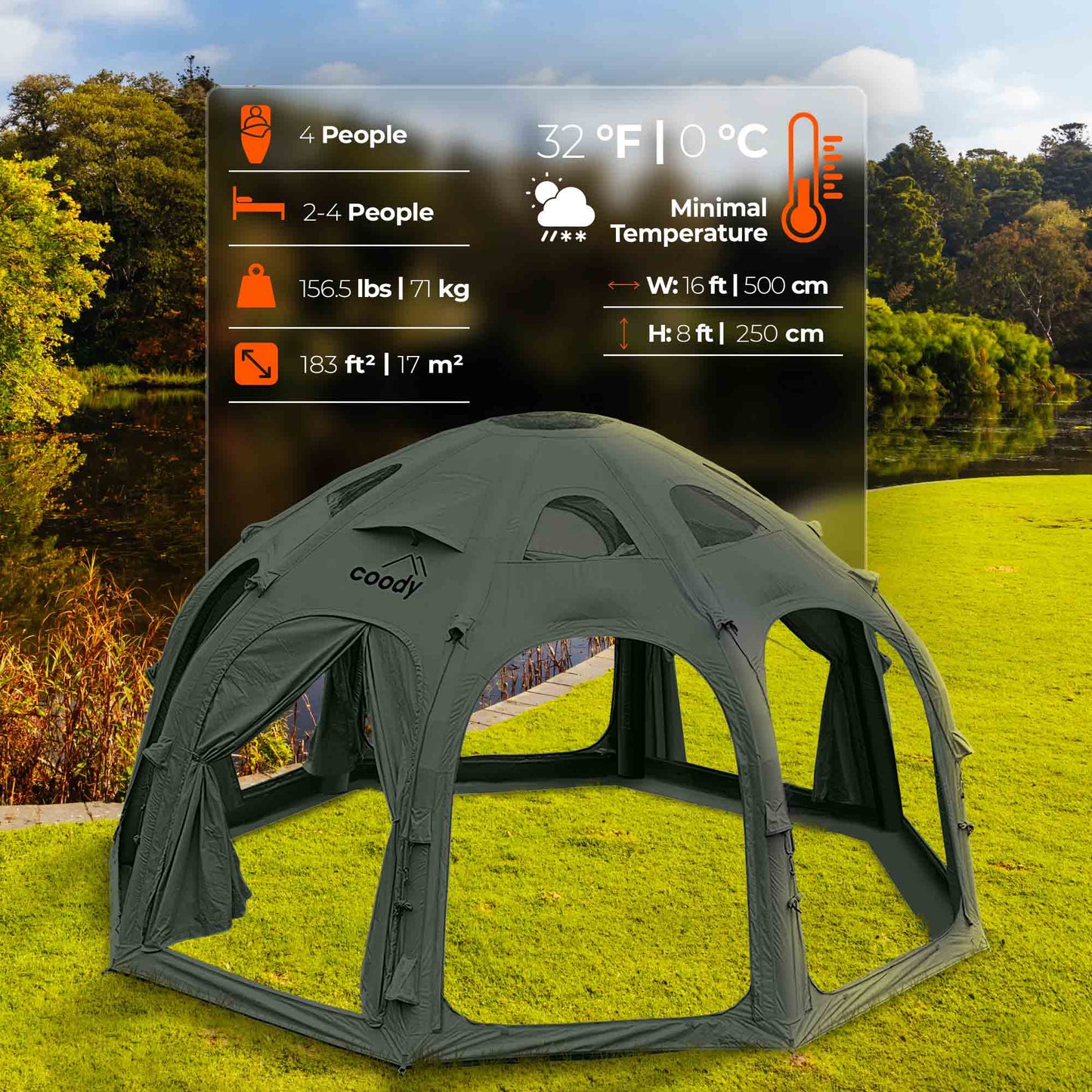 Coody Aurora Dome | RBM Outdoors Inflatable tent Octopus Forest Green for 2-4 person