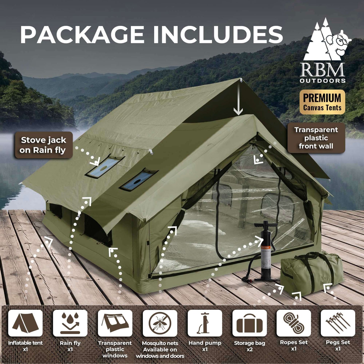 RBM Inflatable tent  Panda Large Forest Green for 2-6 person