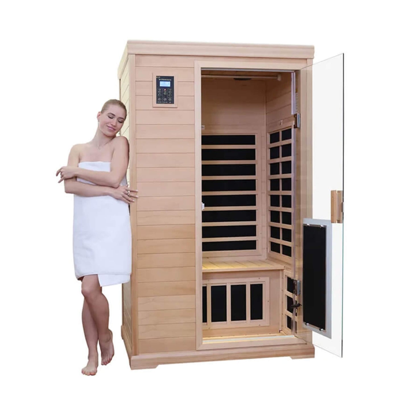 Luxury 2-Person Hemlock Wood FAR Infrared Sauna Room W/ Glass Door, 1750W (SAK81525)