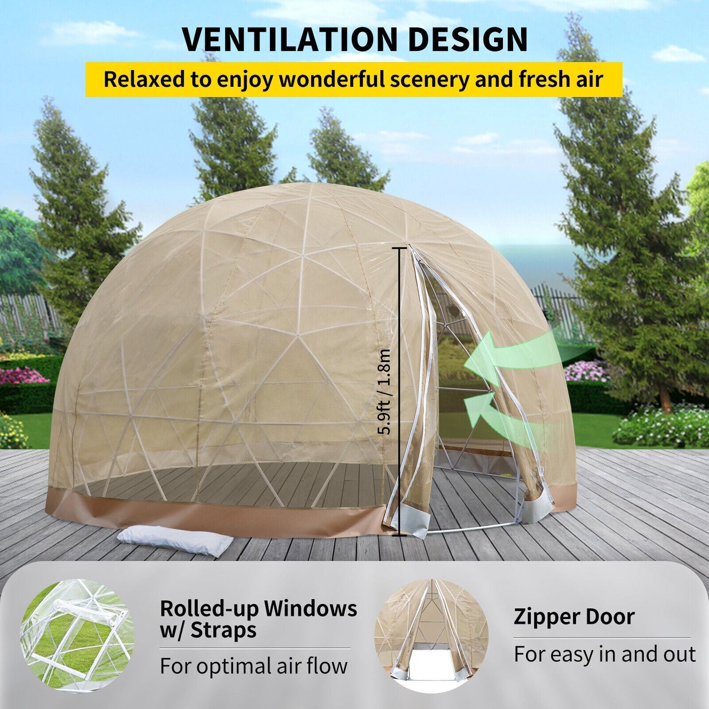 Extra Large 10 Person Outdoor Igloo Garden Greenhouse Dome Tent, 12FT (94316275)