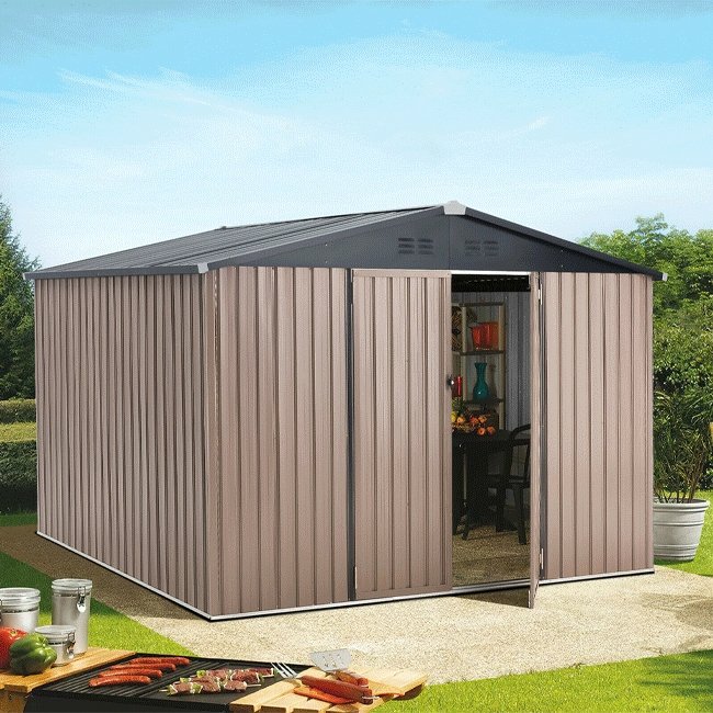 Large Heavy Duty Outdoor Metal Garden Tools Storage Utility Shed W/ Lockable Door, 8x10' (SAK72751)