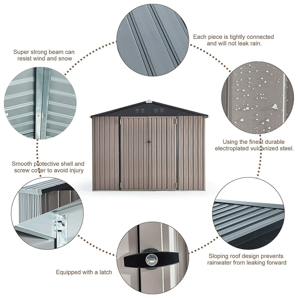 Large Outdoor Metal Hanover Storage Cabin House Shed, 6'x8' (SAK94577)