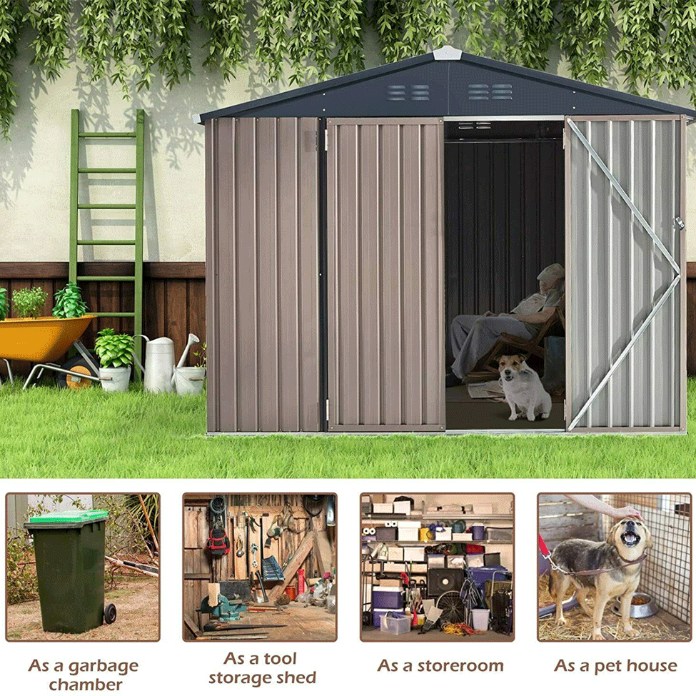 Large Outdoor Metal Hanover Storage Cabin House Shed, 6'x8' (SAK94577)
