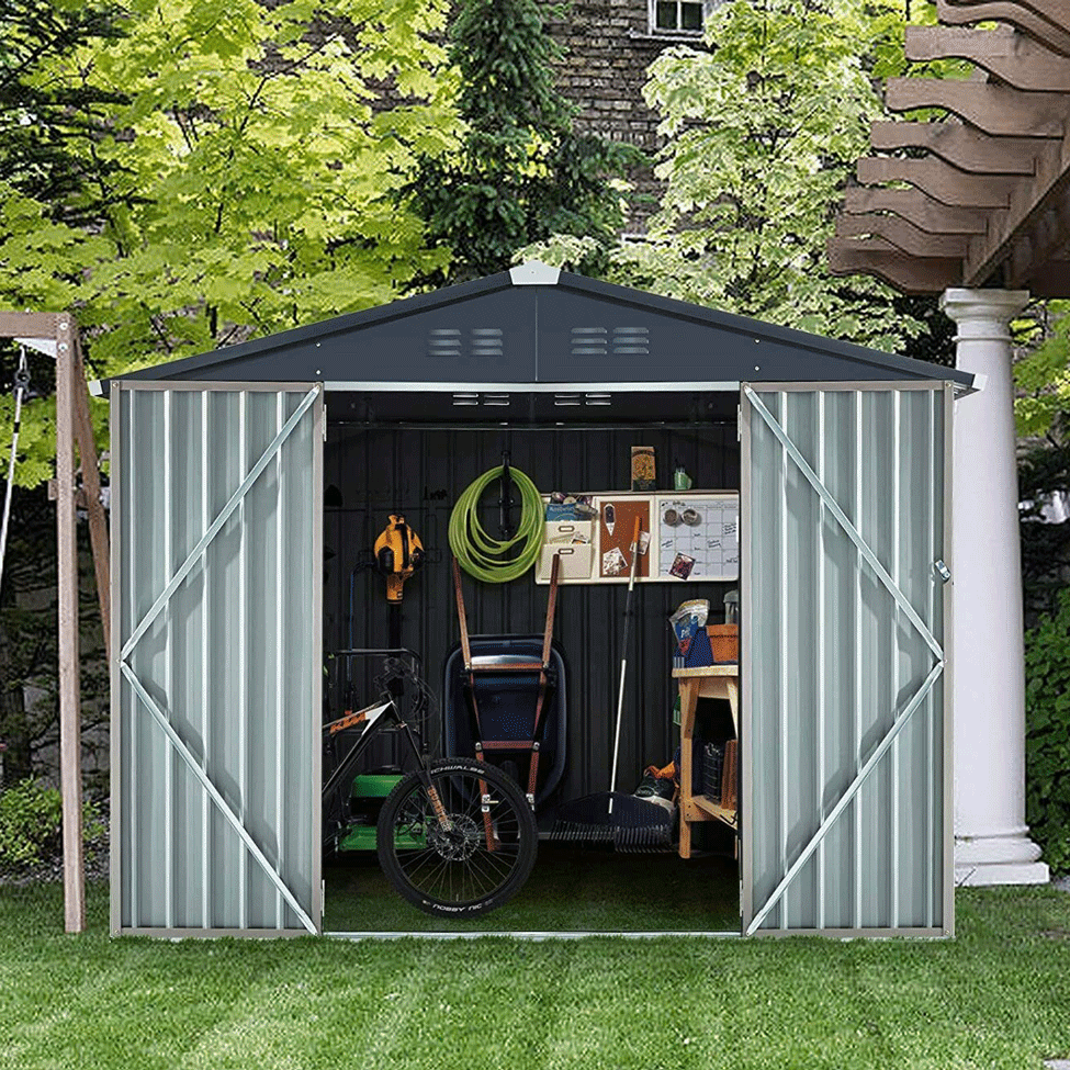 Large Outdoor Metal Hanover Storage Cabin House Shed, 6'x8' (SAK94577)