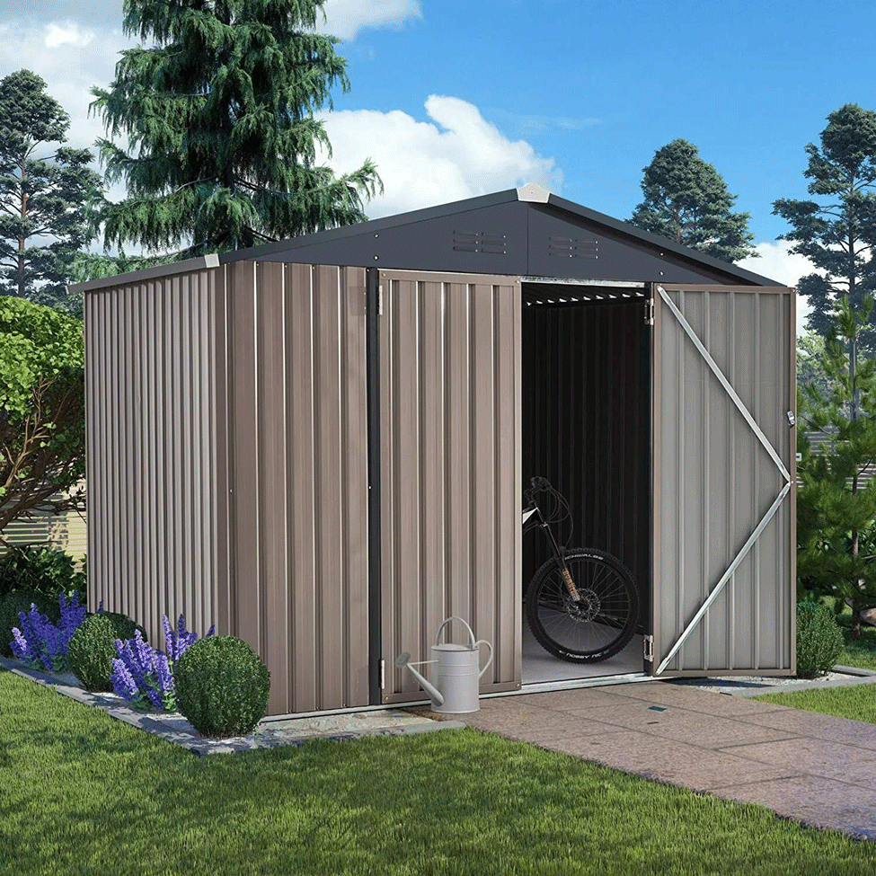 Large Outdoor Metal Hanover Storage Cabin House Shed, 6'x8' (SAK94577)