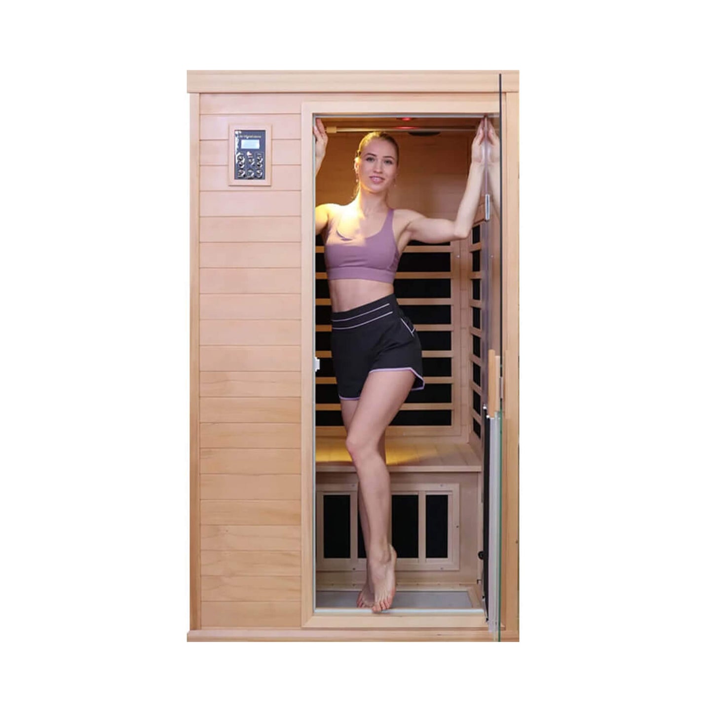Luxury 2-Person Hemlock Wood FAR Infrared Sauna Room W/ Glass Door, 1750W (SAK81525)