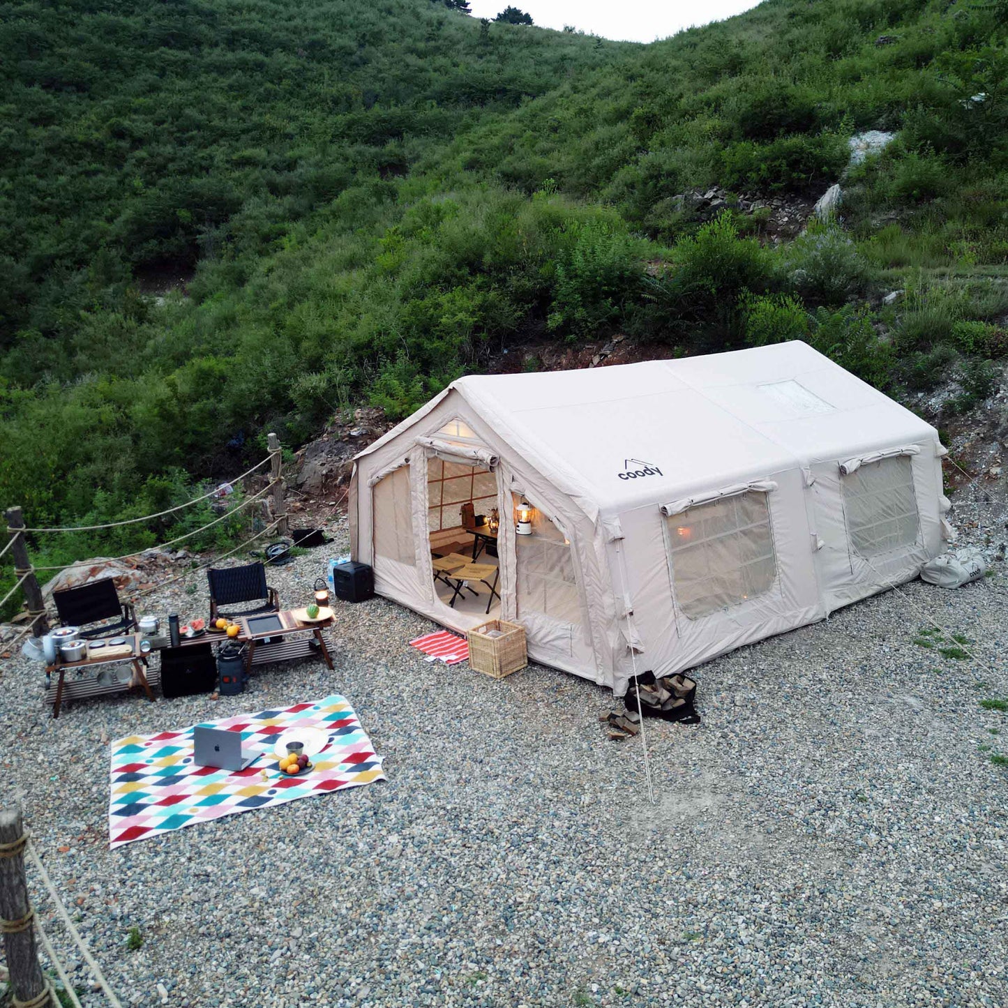 Coody 17.2 (Koala-7) Beige Inflatable Tent House for Camping (2-10 person)