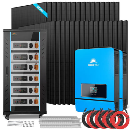 OFF GRID SOLAR KIT 20KW 48VDC 120V/240V LIFEPO4 30.72KWH LITHIUM BATTERY 32 X 440 WATTS SOLAR PANELS