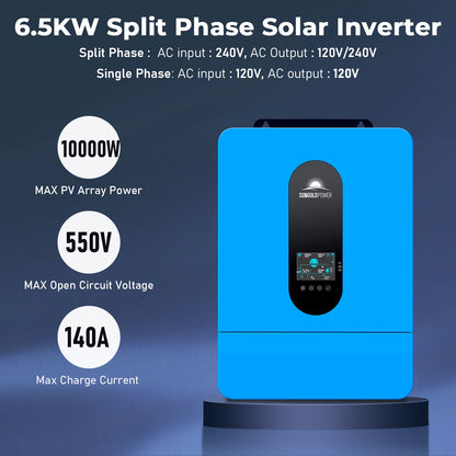 Off-Grid Solar Kit 6500W/ 8000W 48VDC 120V/240V LifePo4 10.24KWH-20.48KWH Lithium Battery 8 X 415 Watts Solar Panels