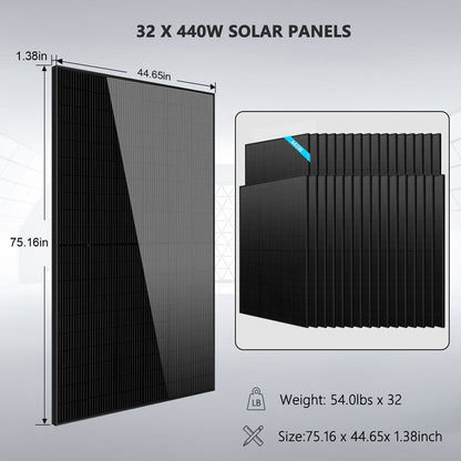 OFF GRID SOLAR KIT 20KW 48VDC 120V/240V LIFEPO4 30.72KWH LITHIUM BATTERY 32 X 440 WATTS SOLAR PANELS