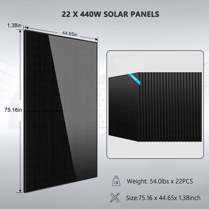 Off Grid Solar Kit 13000W 48VDC 120V/240KWH LiV LifePo4 25.6thium Battery 22 X 440 Watts Solar Panels SGR-13K25E