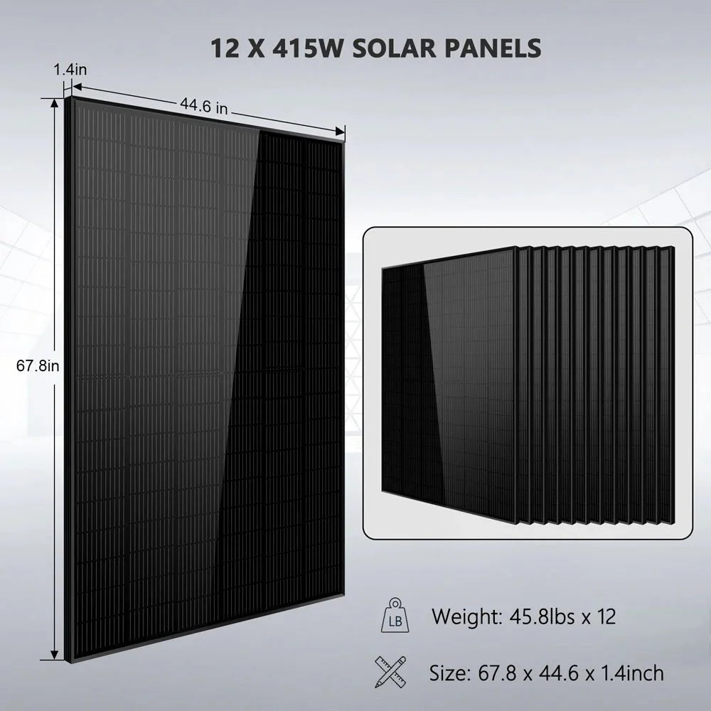 Off-Grid Solar Kit 6500W/ 8000W 48VDC 120V/240V LifePo4 10.24KWH-20.48KWH Lithium Battery 8 X 415 Watts Solar Panels