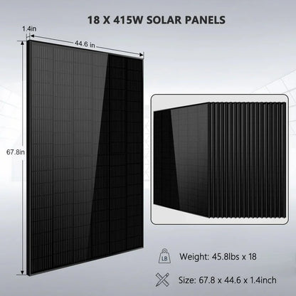 Off-Grid Solar Kits 12kW/15kW/18kW Options 120V/240V with 48v LiFePO4 Lithium Batteries & 415w Solar Panels