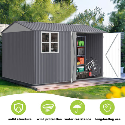 [08X10FT] Outdoor Garden Tool Shed With Thickened Galvanized Steel, Sloped Roof, Vents And Double Lockable Doors (SAK66582)