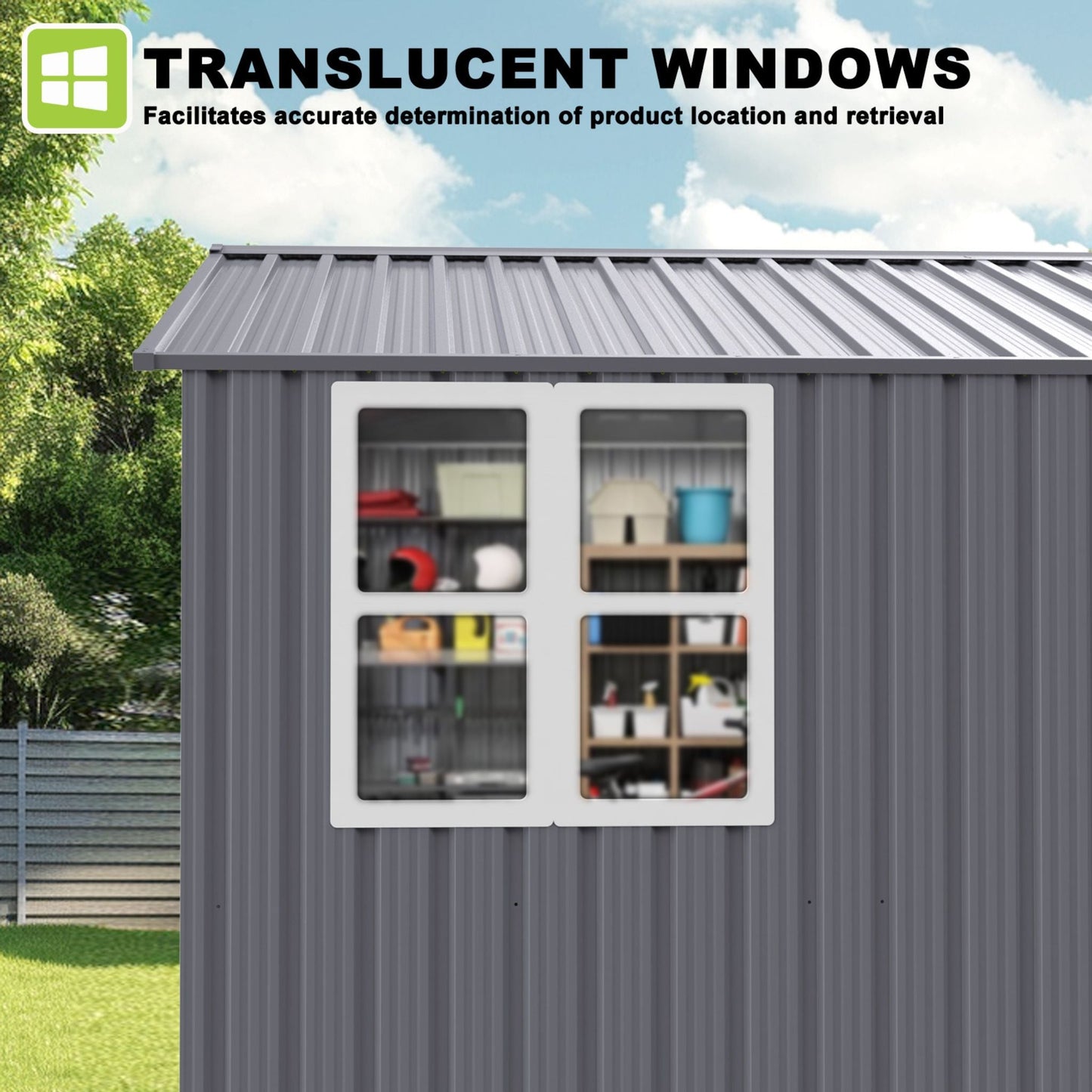 [08X10FT] Outdoor Garden Tool Shed With Thickened Galvanized Steel, Sloped Roof, Vents And Double Lockable Doors (SAK66582)