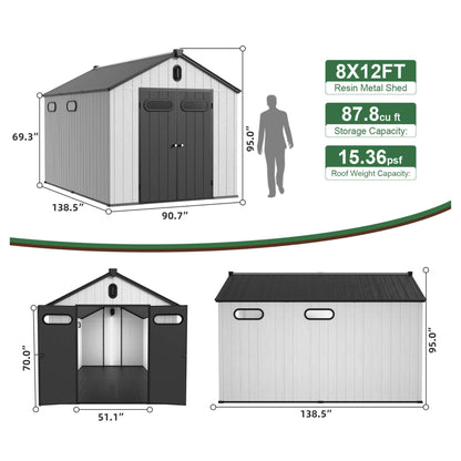 [08X12FT] Large Polypropylene Storage Shed With Reinforced Floor And Lockable Swing Doors (SAK07451)