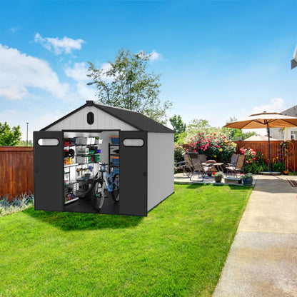 [08X12FT] Large Polypropylene Storage Shed With Reinforced Floor And Lockable Swing Doors (SAK07451)