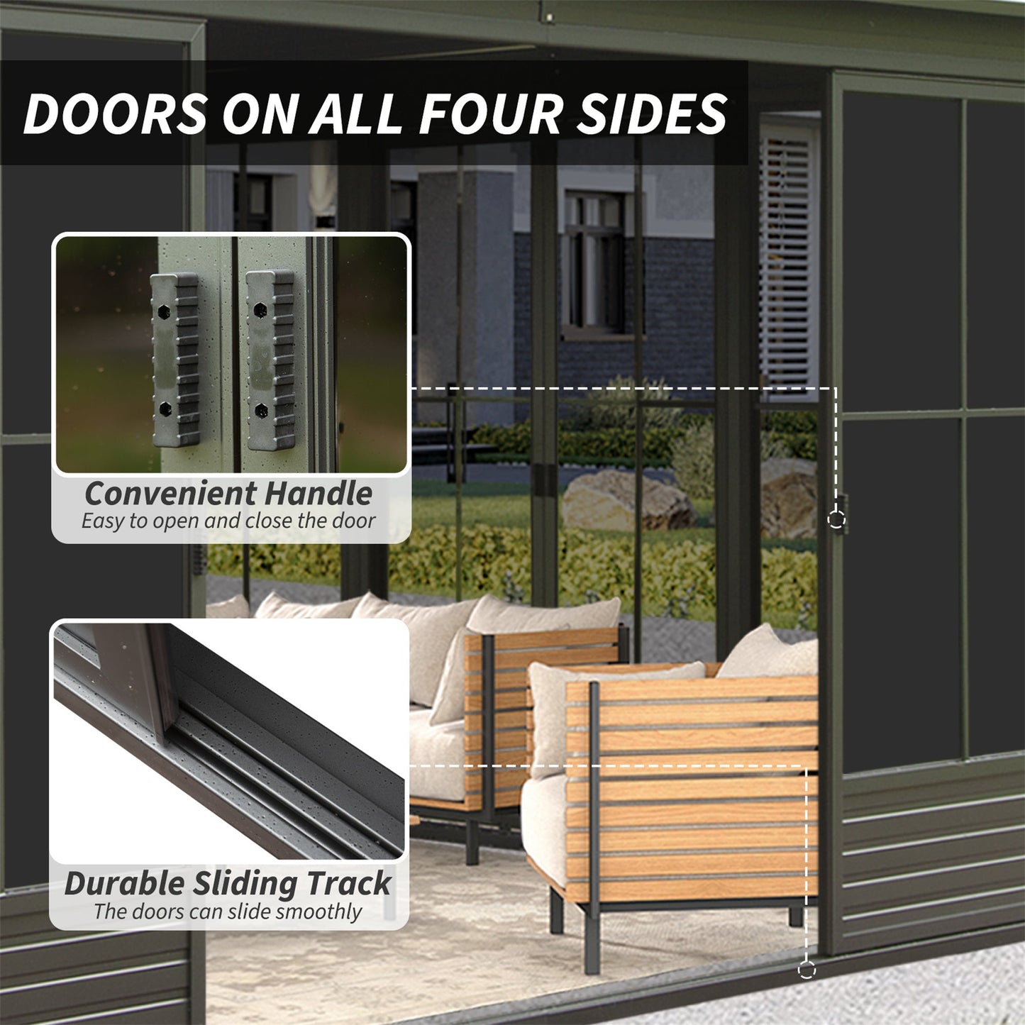 [12X14FT] Premium All-Weather Outdoor Aluminum Sunroom With Galvanized Steel Hardtop Sloping Roof, Lockable Doors, And Moveable PC Screens (SAK76831)