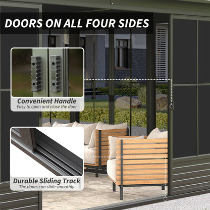 [12X14FT] Premium All-Weather Outdoor Aluminum Sunroom With Galvanized Steel Hardtop Sloping Roof, Lockable Doors, And Moveable PC Screens (SAK76831)