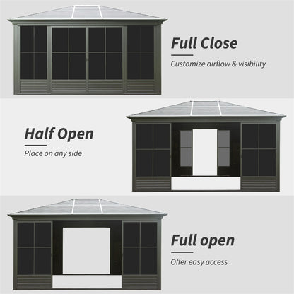 [12X14FT] Premium All-Weather Outdoor Aluminum Sunroom With Galvanized Steel Hardtop Sloping Roof, Lockable Doors, And Moveable PC Screens (SAK76831)