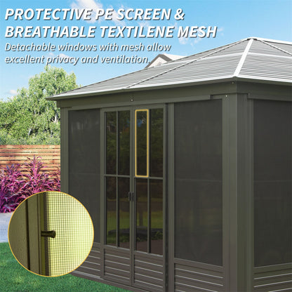 [12X14FT] Premium All-Weather Outdoor Aluminum Sunroom With Galvanized Steel Hardtop Sloping Roof, Lockable Doors, And Moveable PC Screens (SAK76831)
