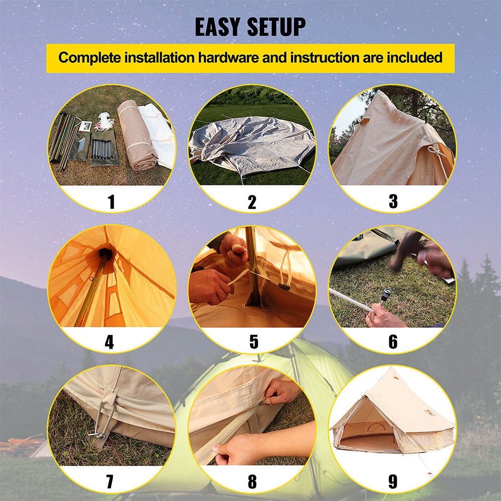 13FT Outdoor Glamping Yurt Teepee Canvas Camping Bell Family Waterproof Tent W/ Stove Jack (SAK92361)