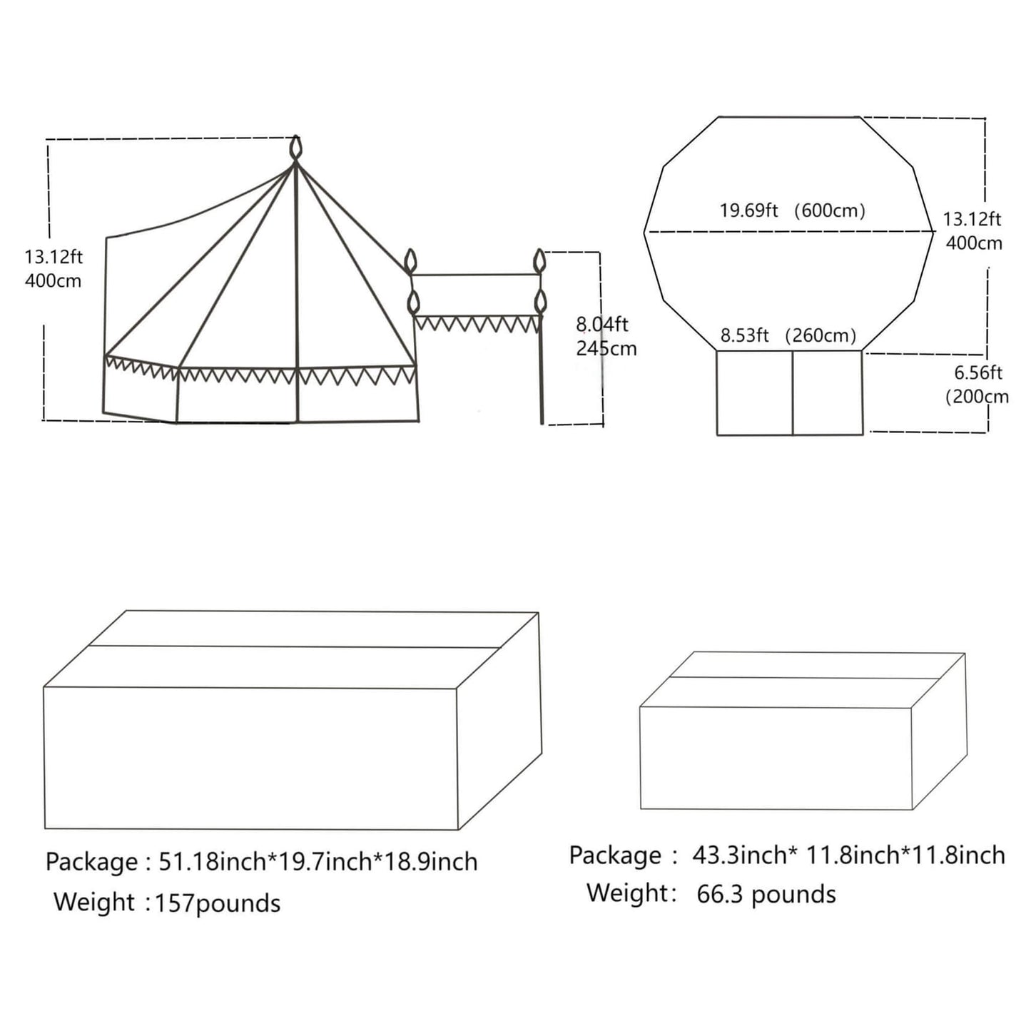 [13X19FT] Extra Large Heavy Duty Outdoor Four Seasons Glamping Canvas Bell Yurt Tent (SAK45688)