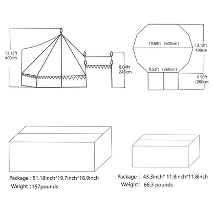 [13X19FT] Extra Large Heavy Duty Outdoor Four Seasons Glamping Canvas Bell Yurt Tent (SAK45688)