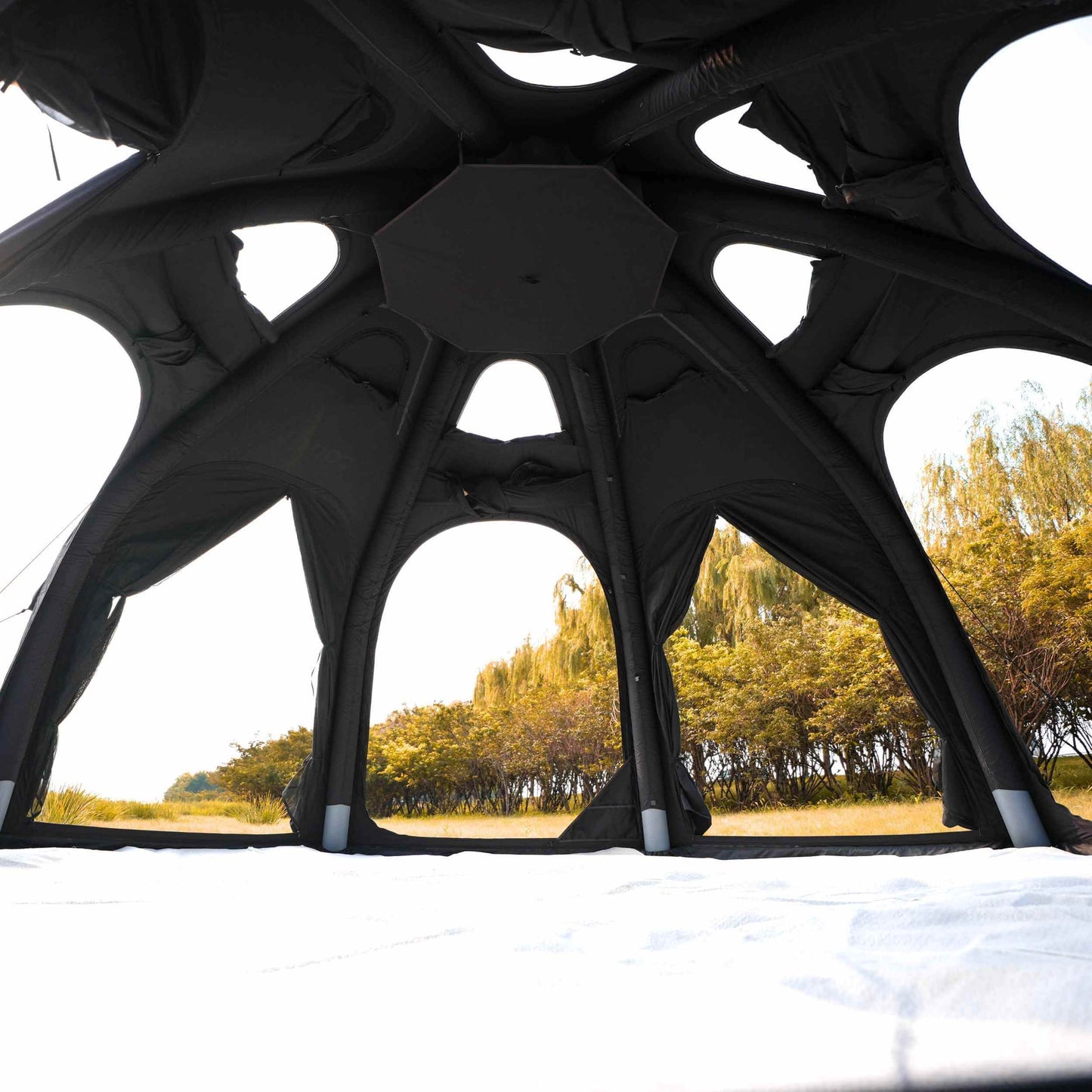 Black inflatable dome tent 