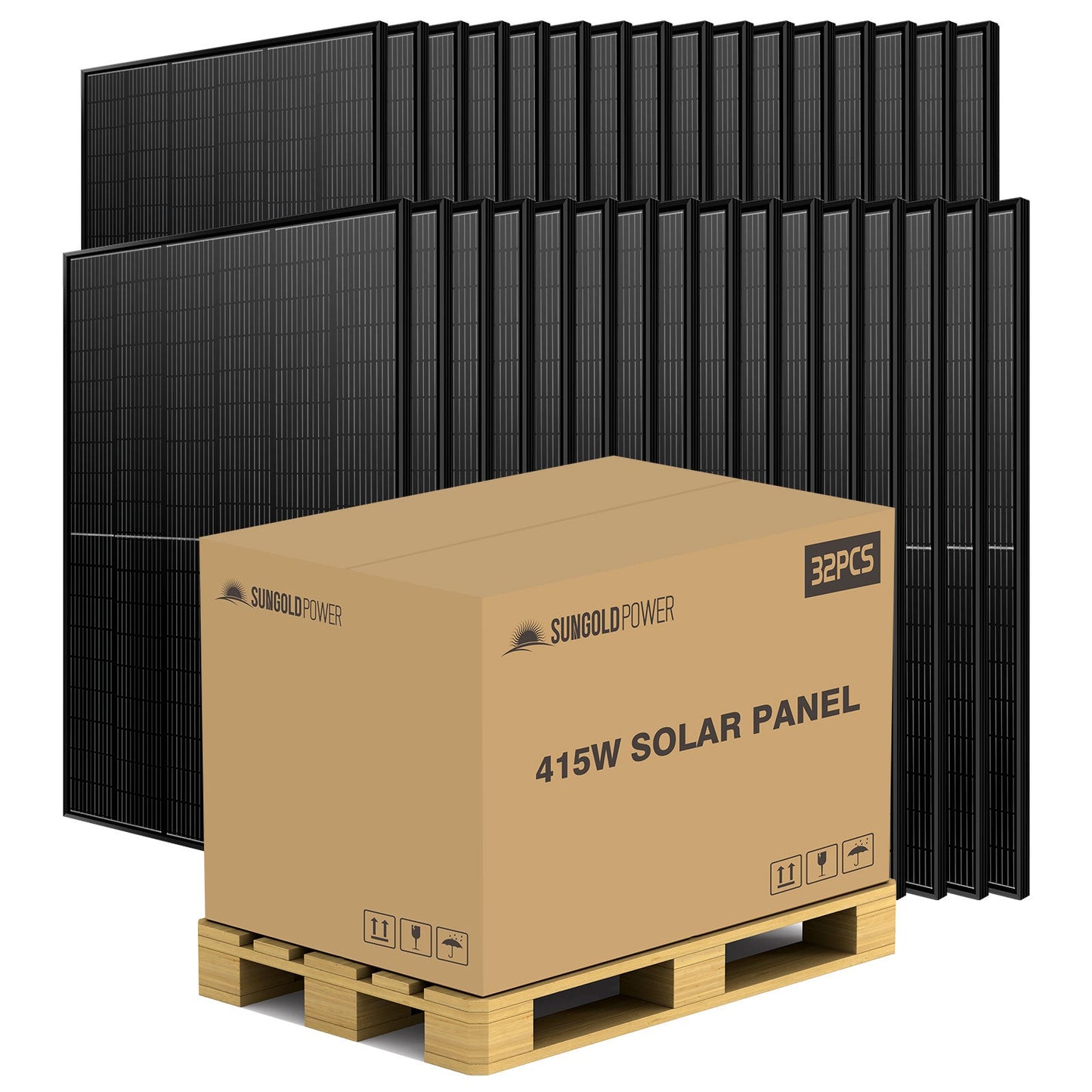 SunGoldPower 415W MONO BLACK PERC SOLAR PANEL FULL PALLET (32 PANELS) UL 61730