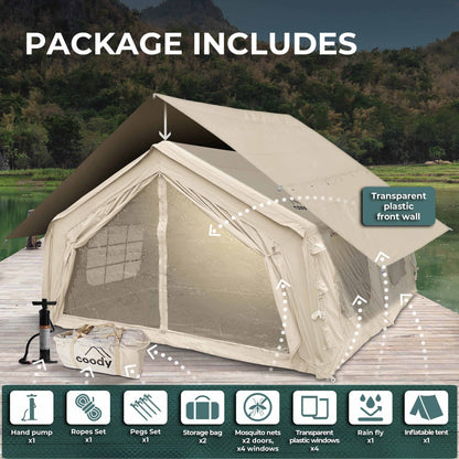 Coody 17.2 (Koala-7) Beige Inflatable Tent House for Camping (2-10 person)