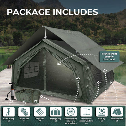 Coody 17.2 (Koala-7) Forest Green Inflatable Tent House for Camping (2-10 person)