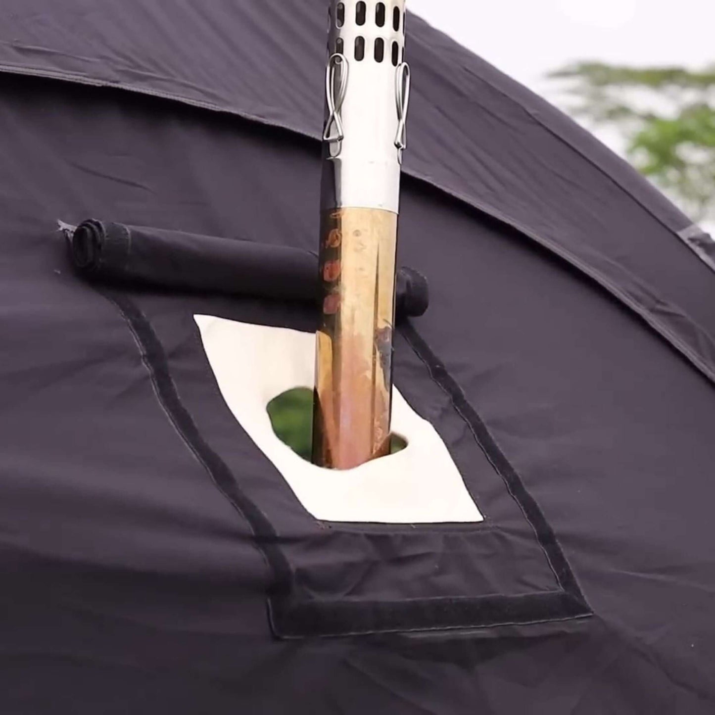 Close-up of a black tent 