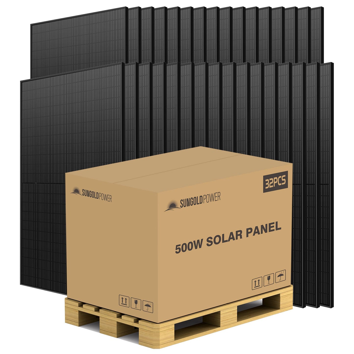 SunGoldPower 500W MONO BLACK PERC SOLAR PANEL FULL PALLET (32 PANELS) UL 61730