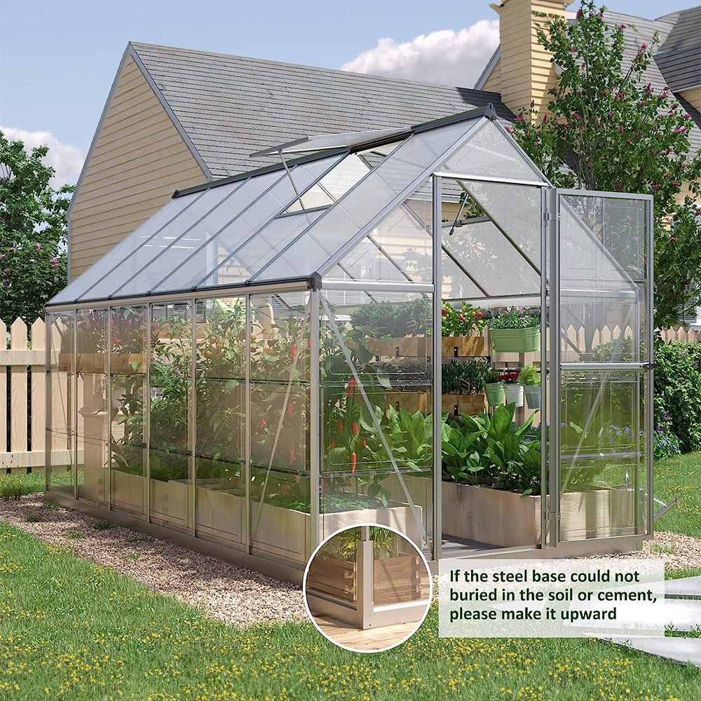 [06x12FT] Heavy Duty Outdoor Aluminum Polycarbonate Walk-In Greenhouse With Lockable Hinged Door (91384257)