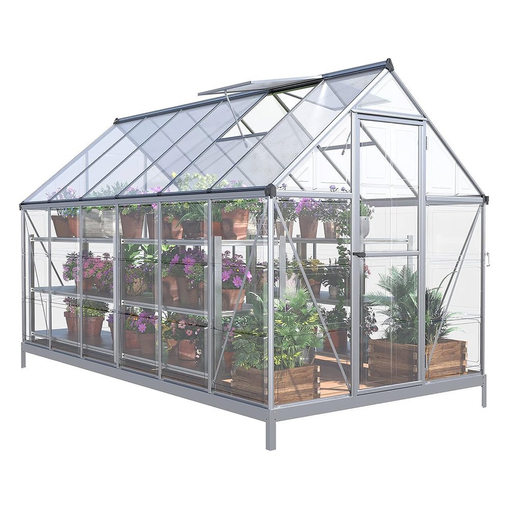 [06x12FT] Heavy Duty Outdoor Aluminum Polycarbonate Walk-In Greenhouse With Lockable Hinged Door (91384257)